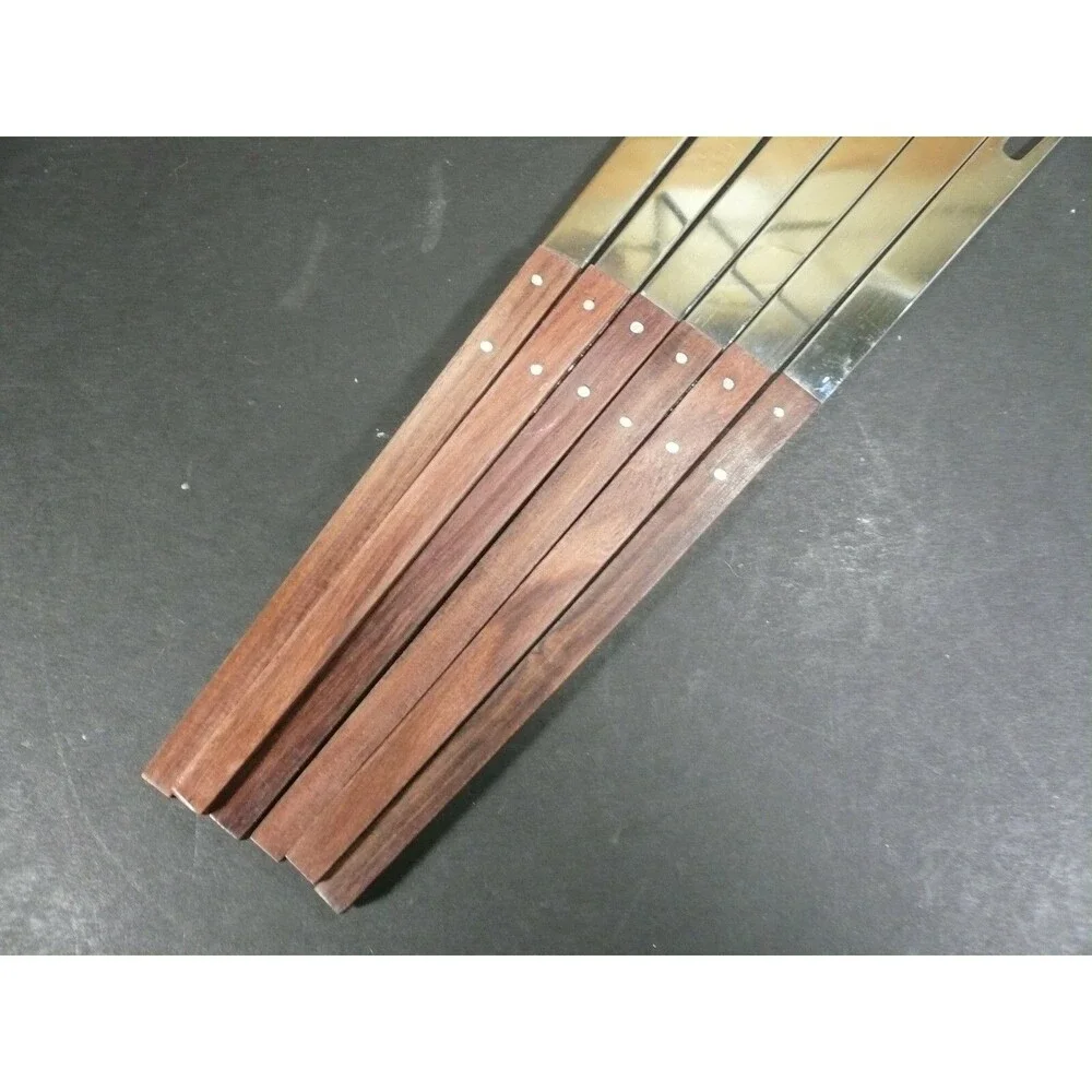 Vintage Set of 6 Stainless Steel & Teakwood Fondue 10